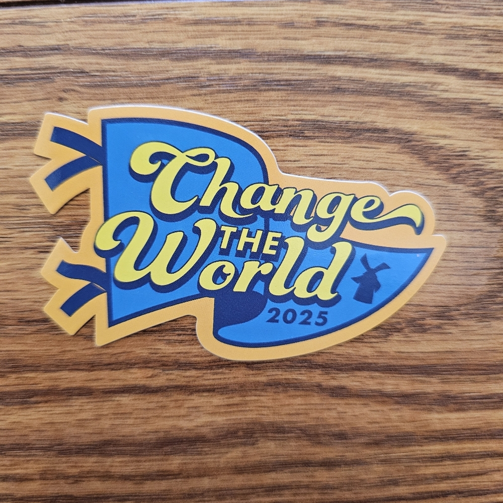 Dutch Bros Change the World 2025 Sticker - Blue and Yellow